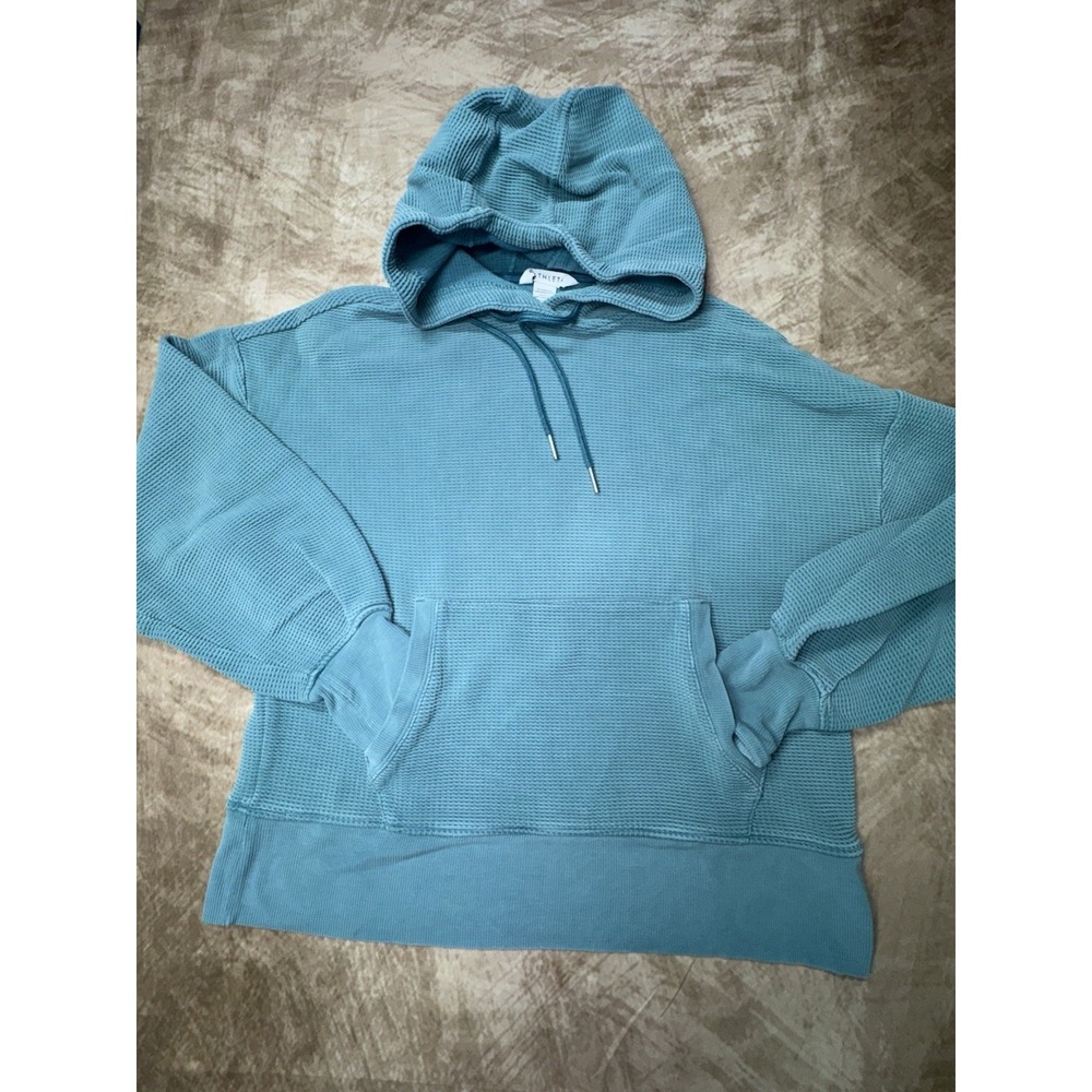 Athleta Balance Waffle Hoodie Pullover Sweatshirt Teal Blue Women's Size Medium
